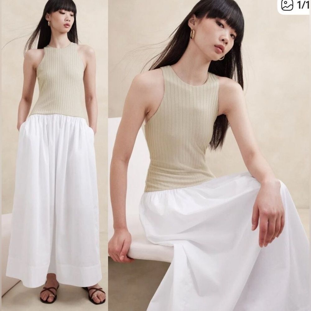 Banana republic large ribbed racerback tank dropwaist maxi dress minimalist new